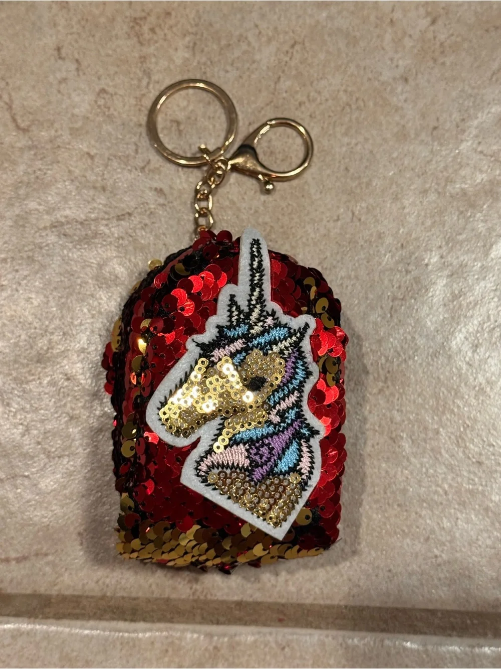 Sequin Unicorn Keychain for Kids - Red/Gold